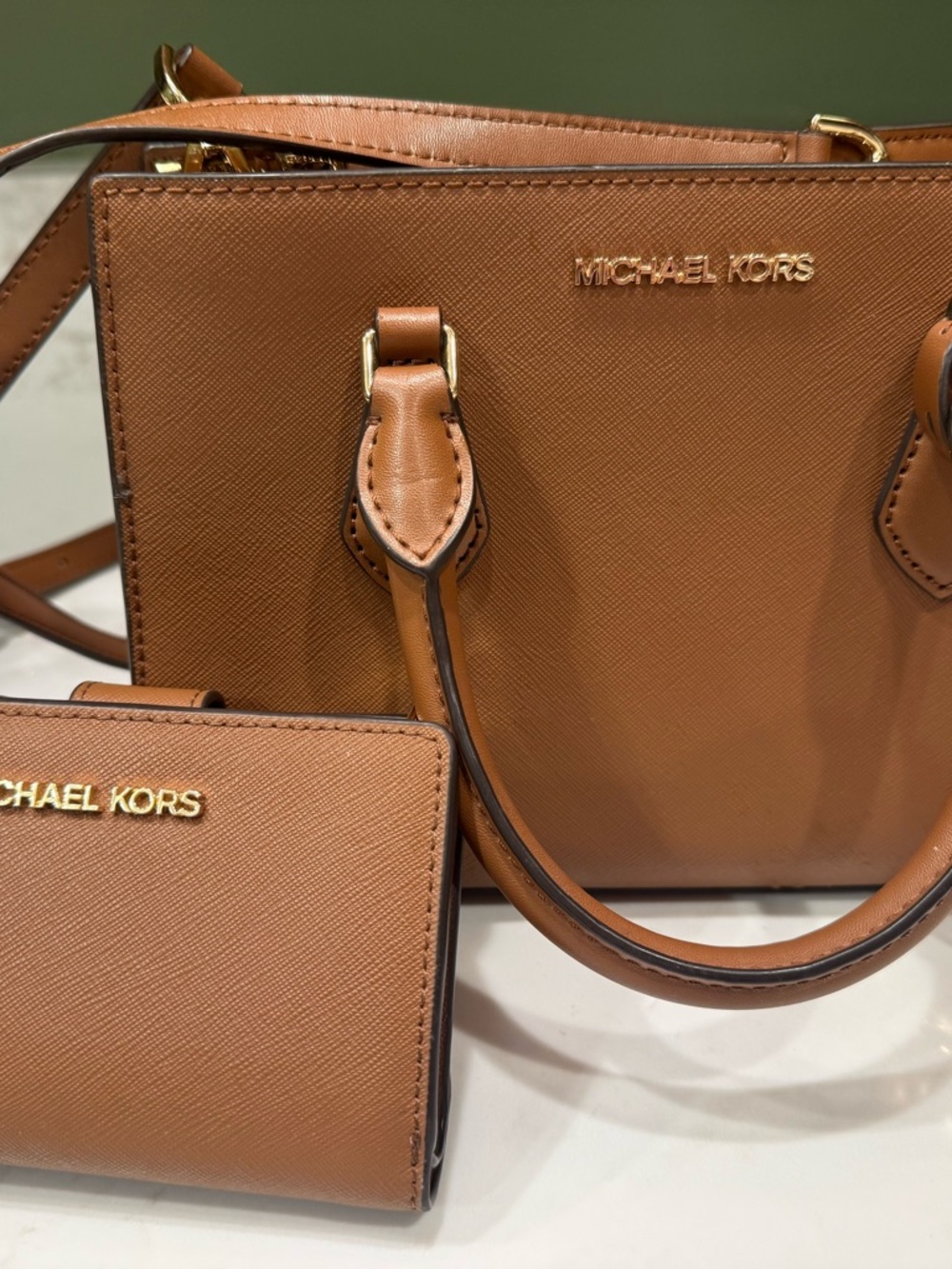 Michael Kors Tan Saffiano Leather Satchel with Wallet Set